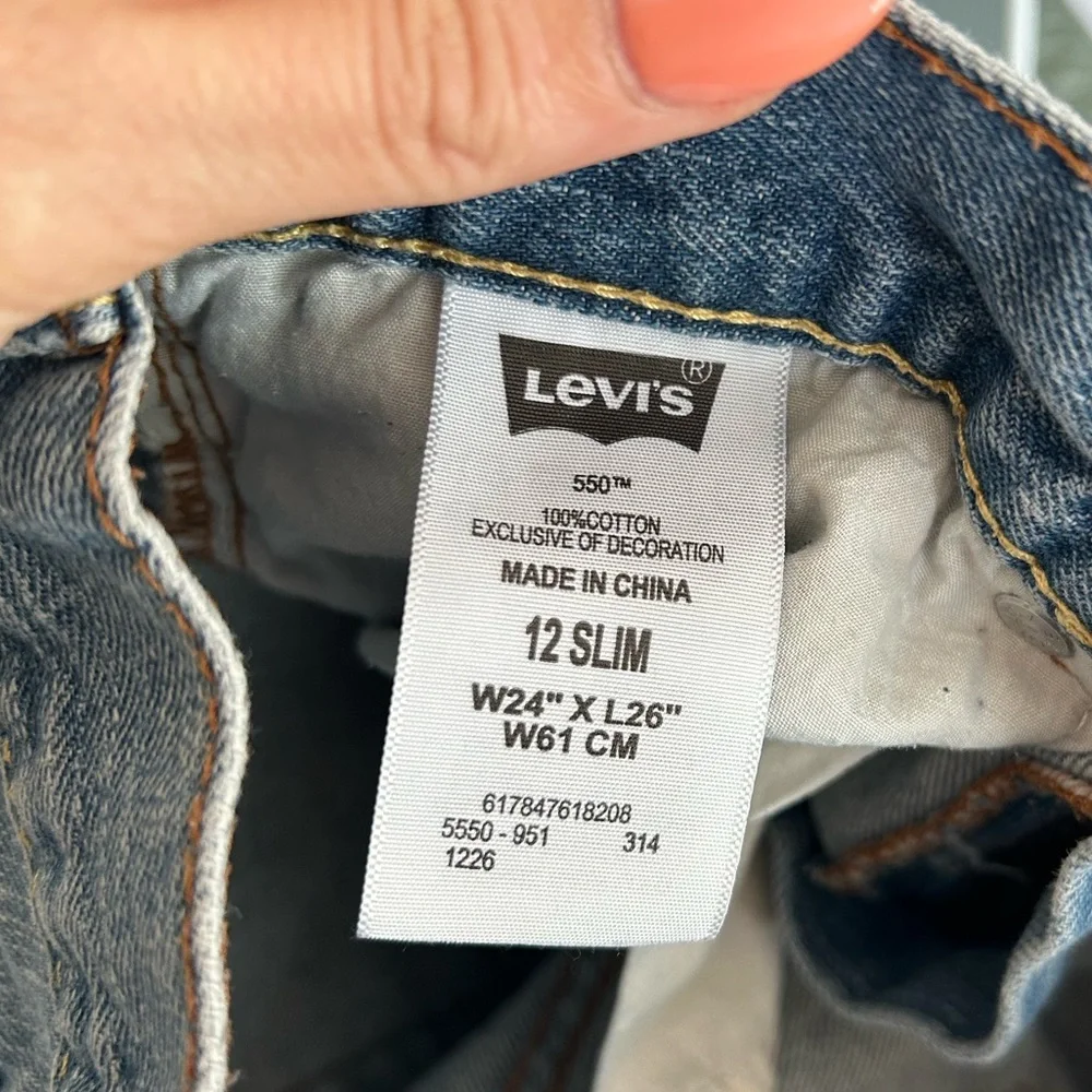 Levi’s 550 Relaxed Boys 12 Slim Classic Straight Blue Jeans 24” x 26”